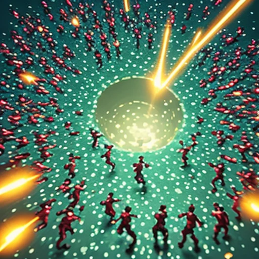 a crowd running toward a glowing hole, 3d mobile game render, soft lighting, mobile game a