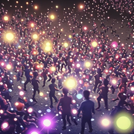 a crowd running toward a glowing hole, 3d mobile game render, soft lighting, mobile game a