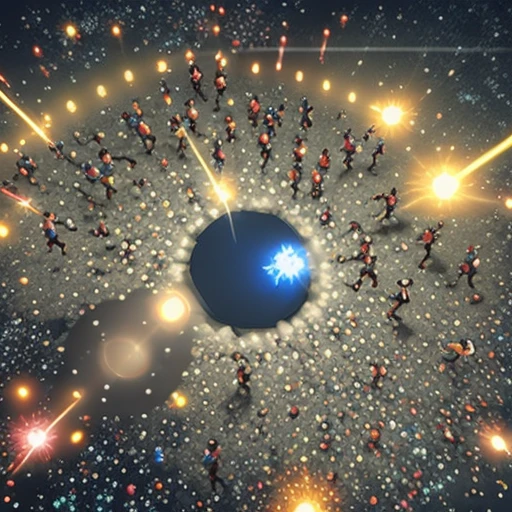 a crowd running toward a glowing hole, 3d mobile game render, soft lighting, mobile game a